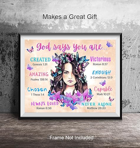 Miniatura 5 de Teal Blue Wall Decor for Tweens - Light Purple and Pink Bible Verse Girls Room Decor for Teens Bedroom - God Says You Are Wall Art Christian Gifts -