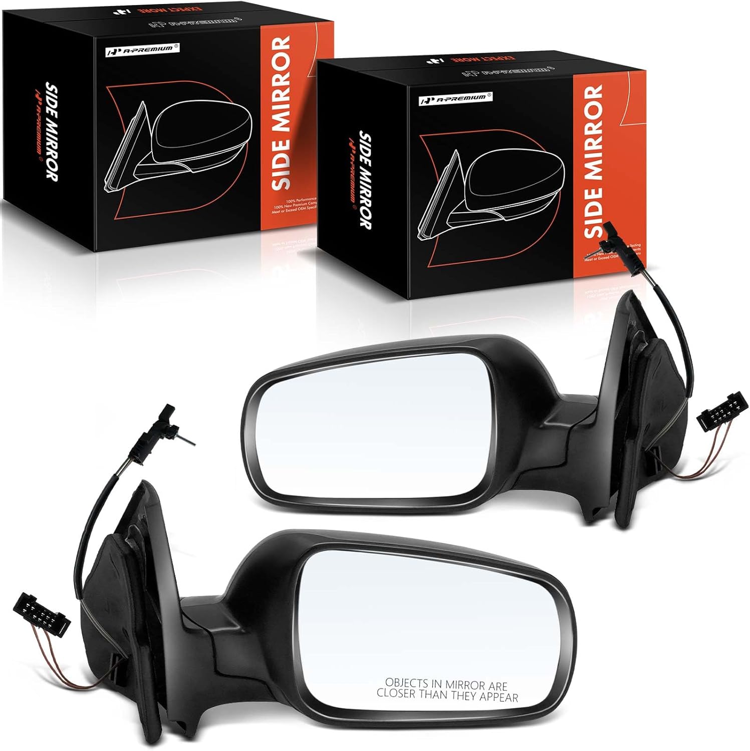 A-Premium Pair (2) Driver and Passenger Side Manual Door Mirror - Compatible with Volkswagen Jetta 1999-2005, Golf 1999-2006 - Heated Manual Folding Black Outside Rear View Mirror