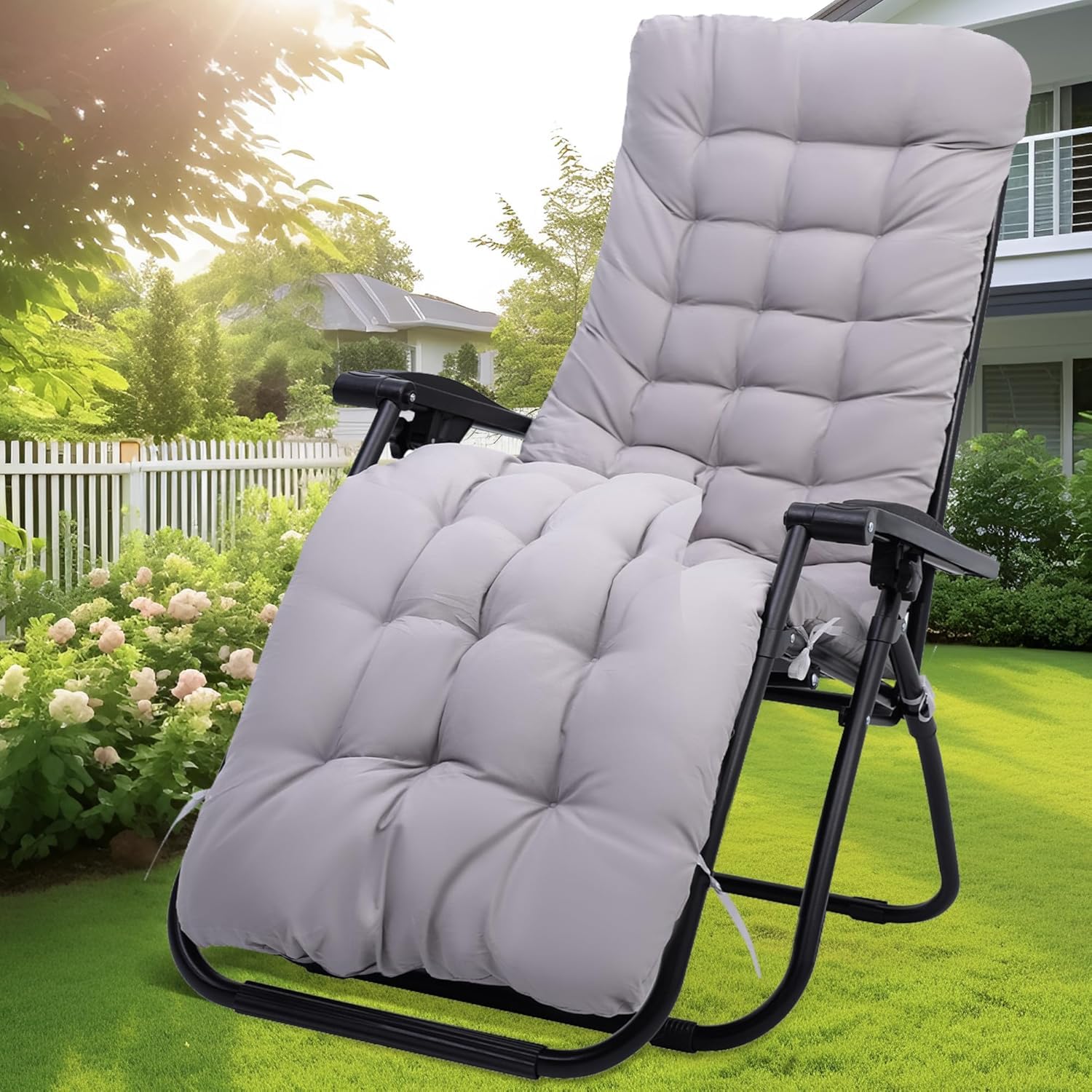 Zyncove Coussin pour Chaise Longue de Jardin, Coussin Bain de Soleil, 170 x 53 x 8 cm, Confortable & Durable idéal pour Coussin de Chaise Longue, Coussin de canapé. (Gris)