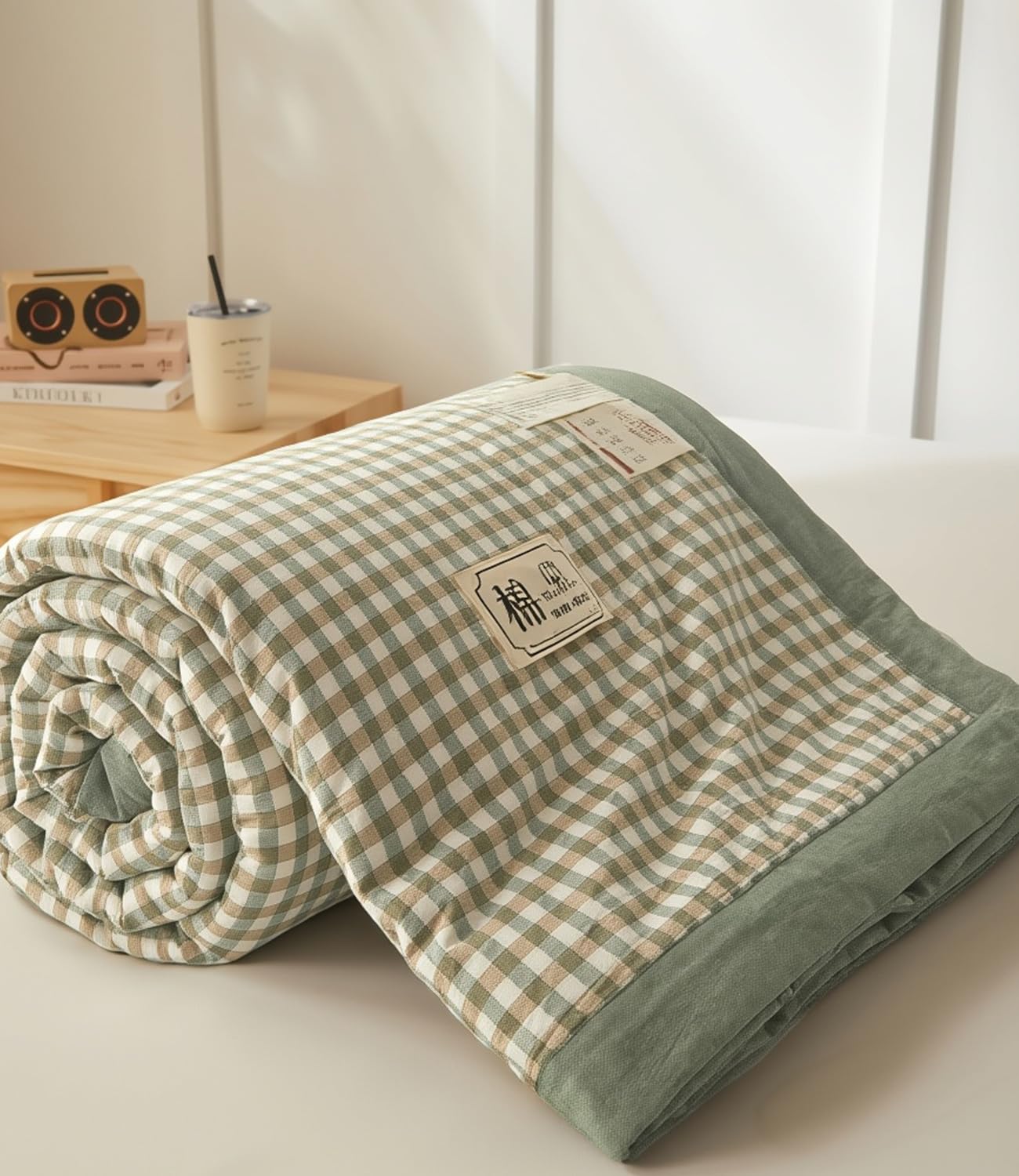 DOTBUY Coverless Duvet Single 4.5 TOG 150x200 cm - Green Check Summer Single Coverless Quilted Duvet with Microfibre Filling, All-in-One Class A Cotton Comforter Bedspreads — image 1
