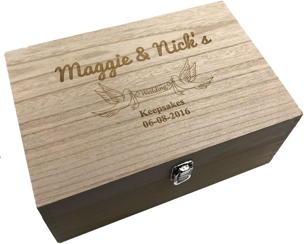 Raised Words Personalised Large Wedding wooden Memories Keepsake Box