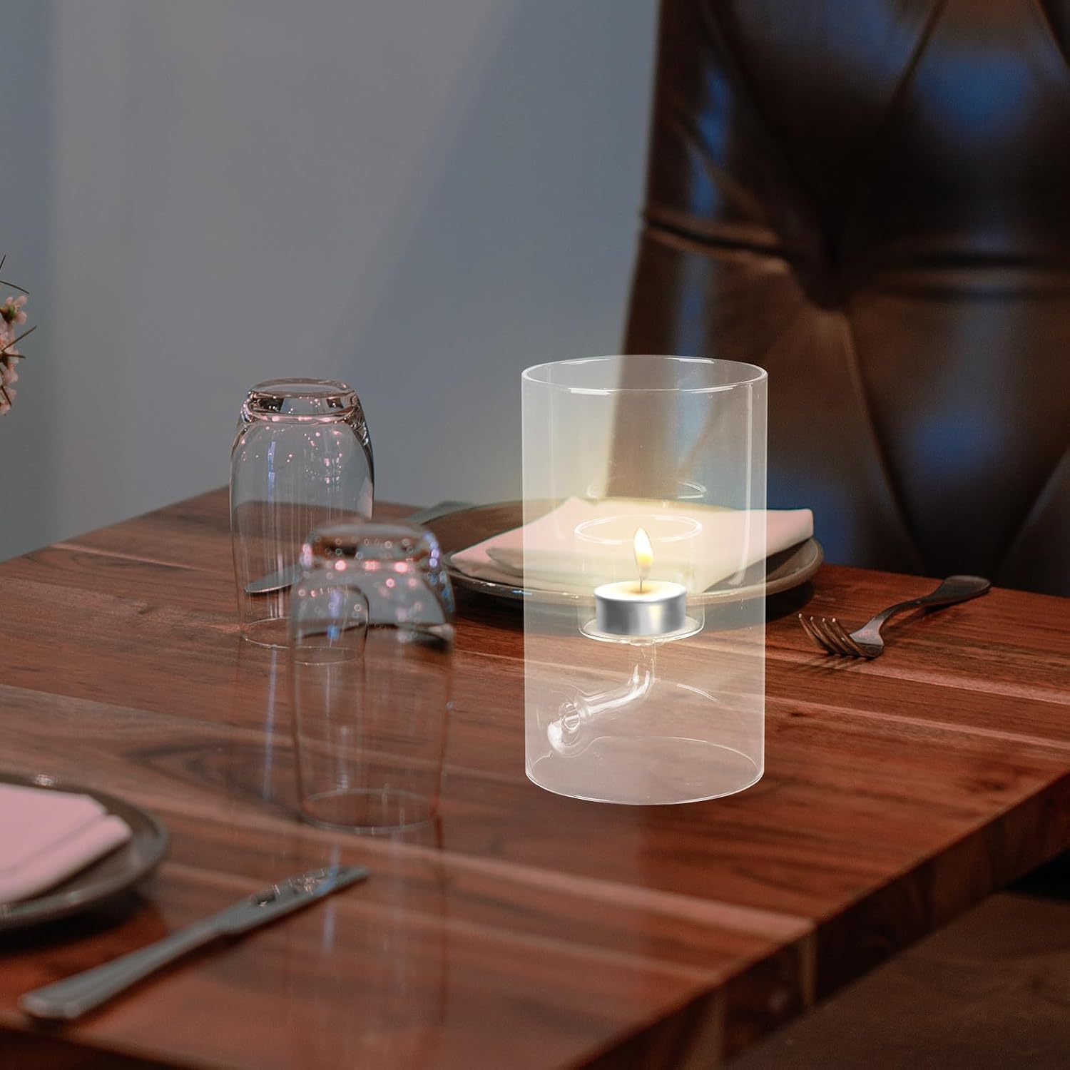 Glass Cylinder Candle Holder Shade with Windproof Design, Decorative Glass Candle Cylinders for Home Décor, Simple Chic Style for Romantic Dinner or Living Room