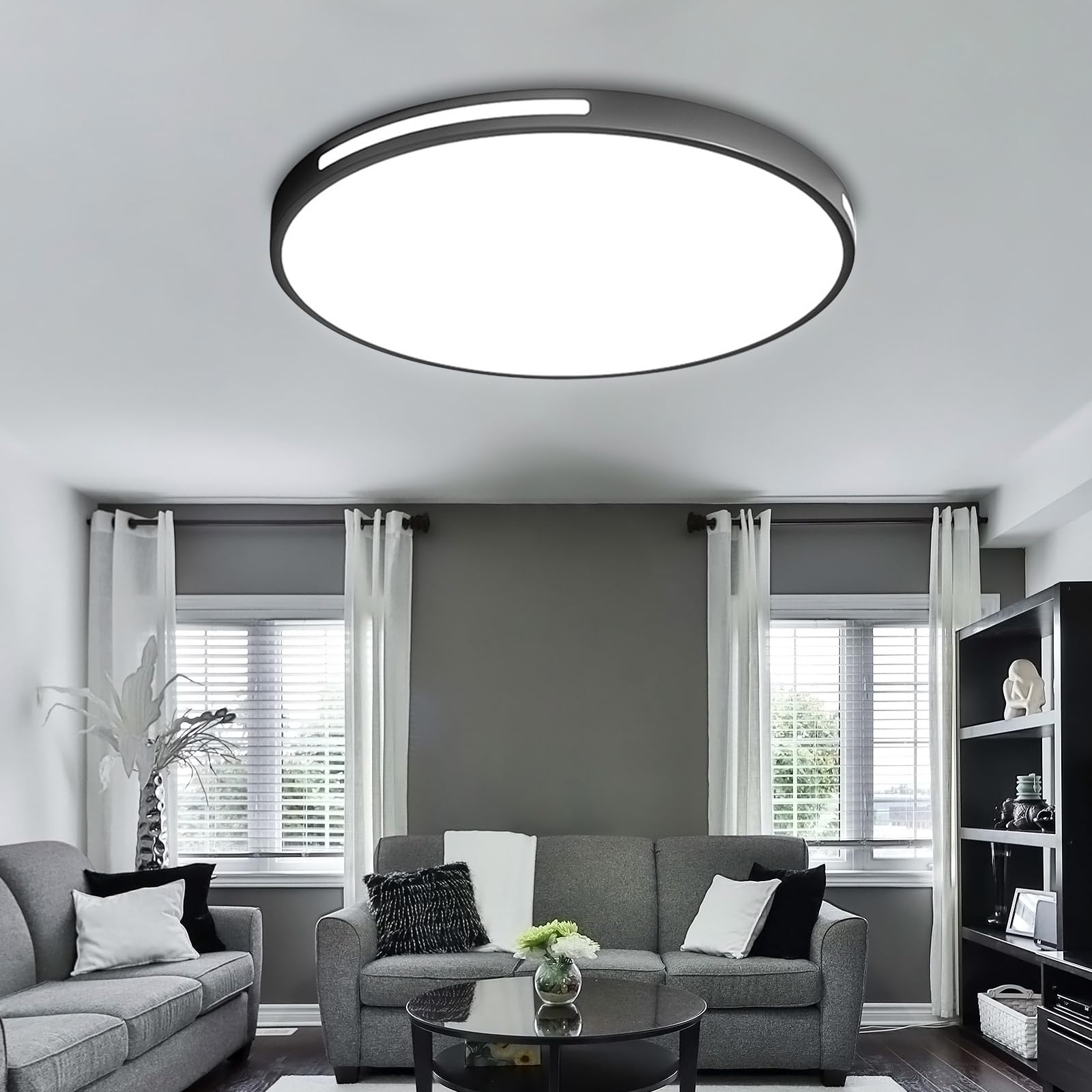 Lampa sufitowa LED o mocy 48 W do kuchni, salonu, sypialni, przedpokoju i nie tylko, biała, czarna, lepsze oświetlenie Oświetlenie LED rozpraszające ciepło Oprawa sufitowa Oświetlenie-White||50cm