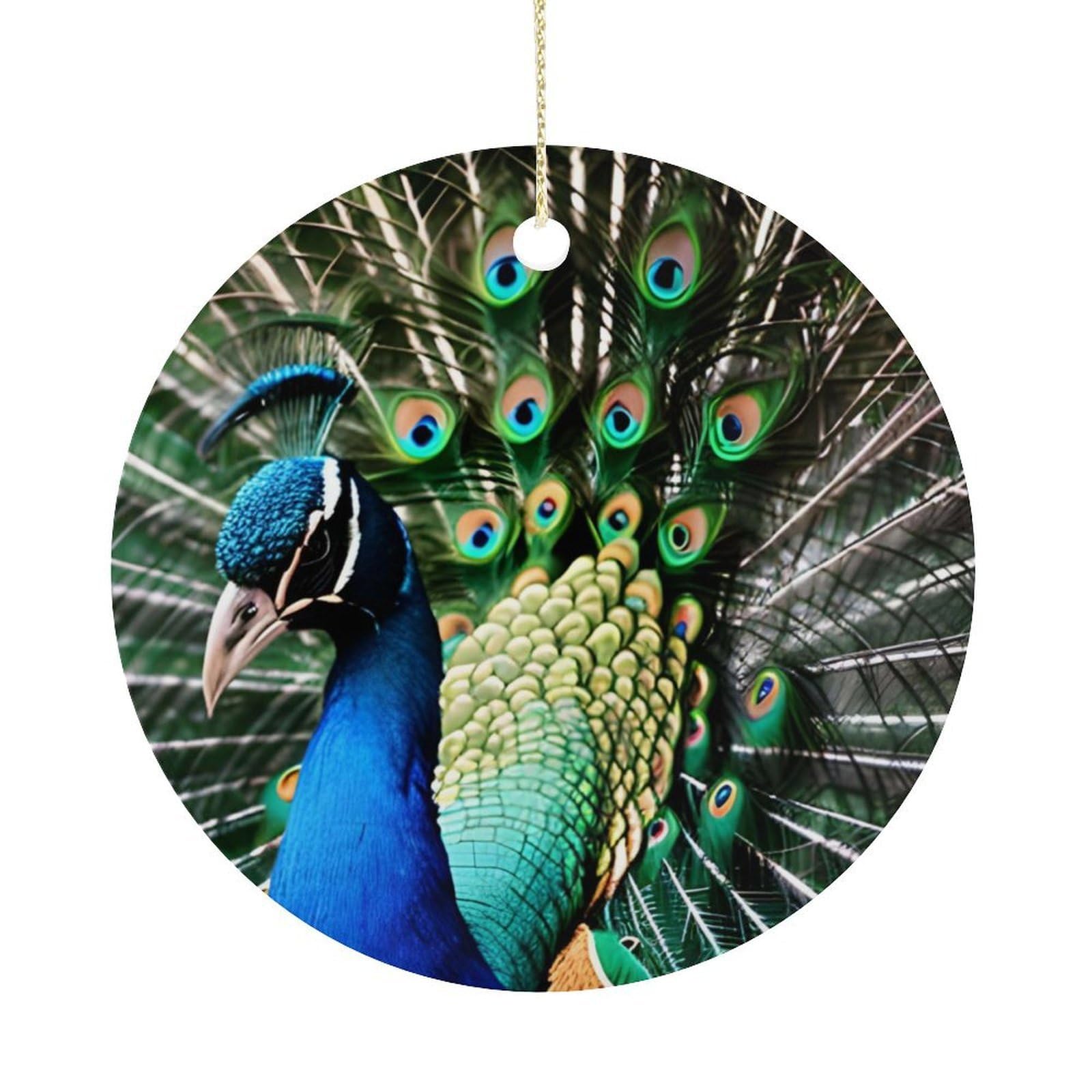 Peacock Christmas Ornaments Colorful Round Ceramic Ornament Christmas Hanging Decor Christmas Tree Decorations Xmas Keepsake for Women Men Xmas Holiday Party