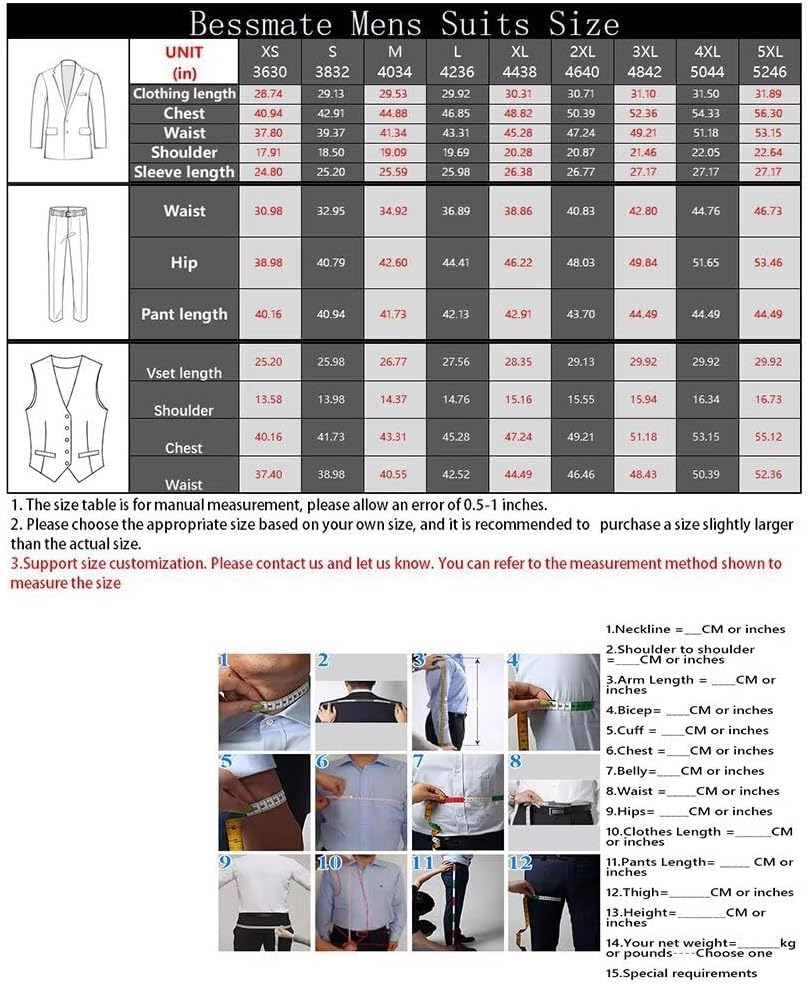 3 Pieces Men's Slim Fit Suit Double Breasted Wedding Suits for Men Blazer Prom Jackets Vests Pants Suits - Image 7