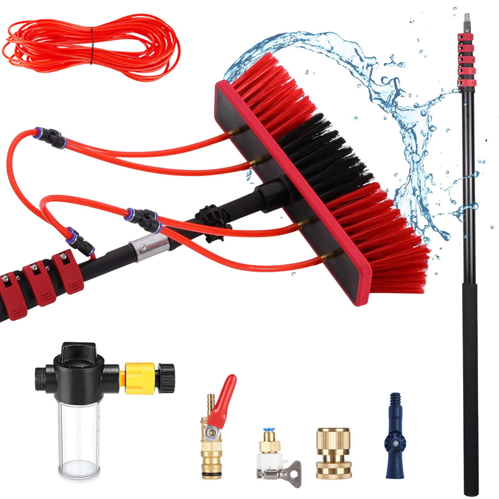 LMMIAOZ 5.4M Telescopic Hydrocleaner Telescopic Cleaning Broom Water Powered Soap Dispenser Cleaning Solar Panels Washing Trucks Bus Car Roofst 55cm Brush