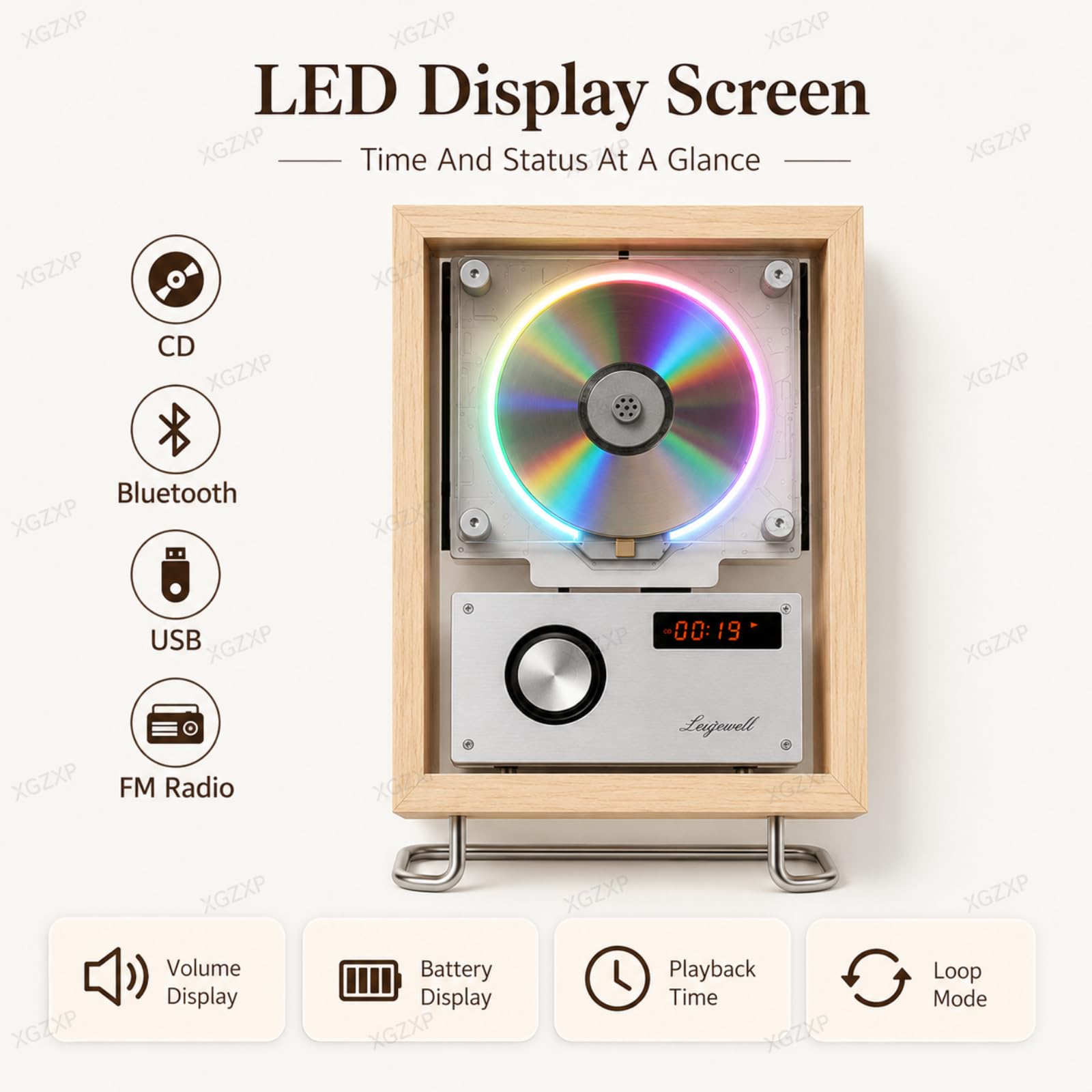 Reproductor De CD con Diseño De Marco De Fotos para Montaje En Pared, Marco Decorativo con Mando A Distancia, Sonido De Alta Fidelidad (hi-fi) Y Bluetooth; para La Wood