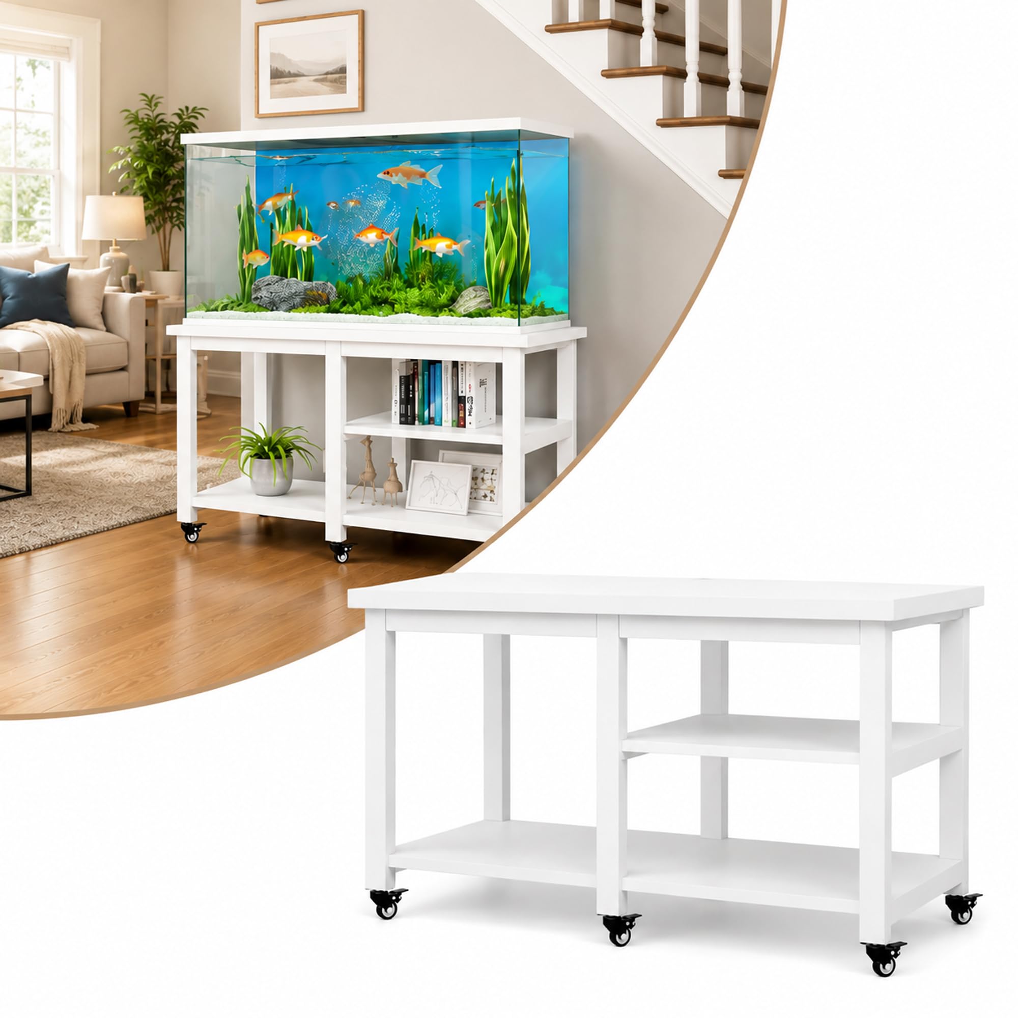 Soporte Acuario con Almacenamiento, 300 kg, Mueble Acuario con 6 Ruedas