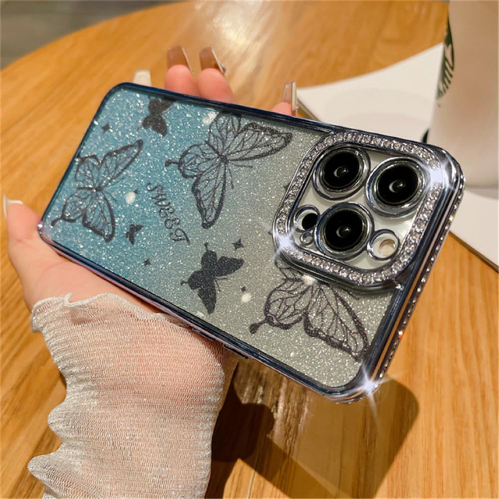 Coque Papillon cadeau idéal pour iPhone 14 Plus housse paillettes diamant transparent - 7