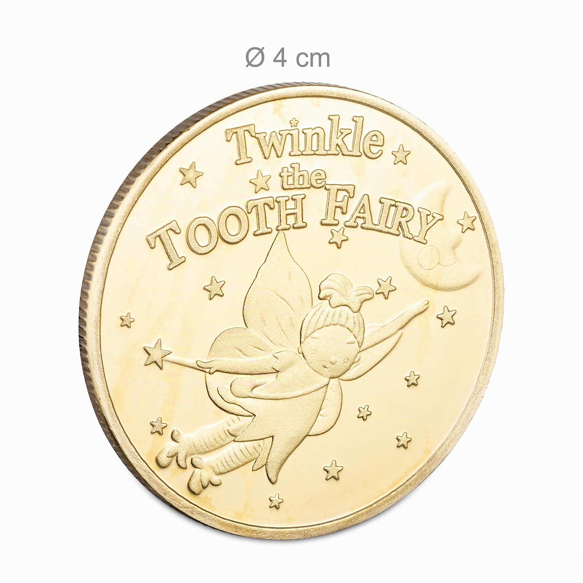 Relaxdays Monedas Ratoncito Pérez, 20 Unidades, 4 cm Ø, Diseño Cuento de Hadas, Regalo para Dientes Caídos Niños, Dorado