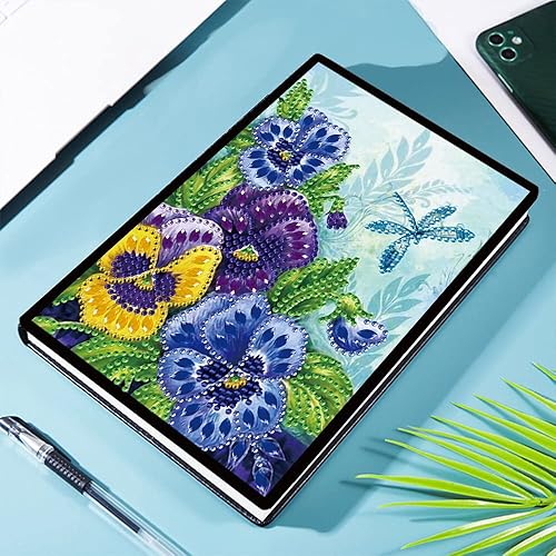 Miniatura 2 de Cuaderno 5D con arte de pintura de diamantes, cubierta de flor azul y libélula de cristal, punto de cruz, kits de diamantes con forma especial,