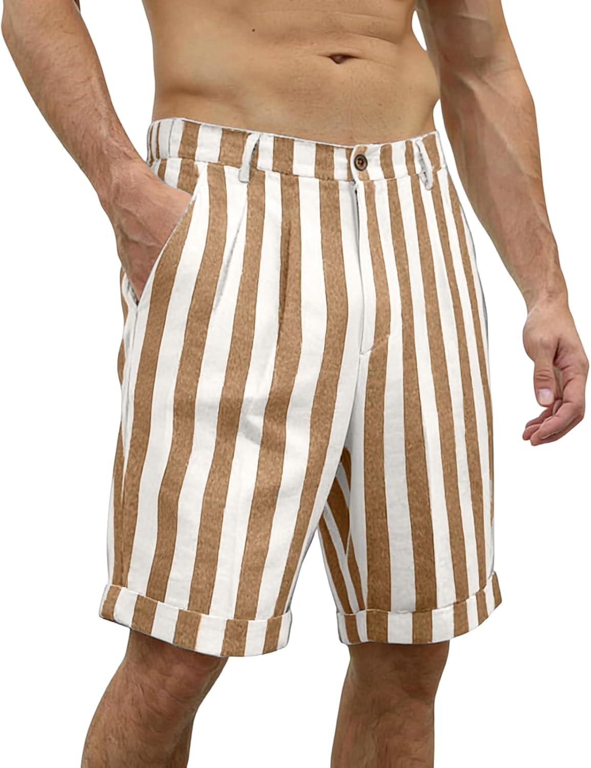 Ymosrh Men's Summer Shorts Lightweight Striped Pleated Front Beach Dress Shorts S-3XL