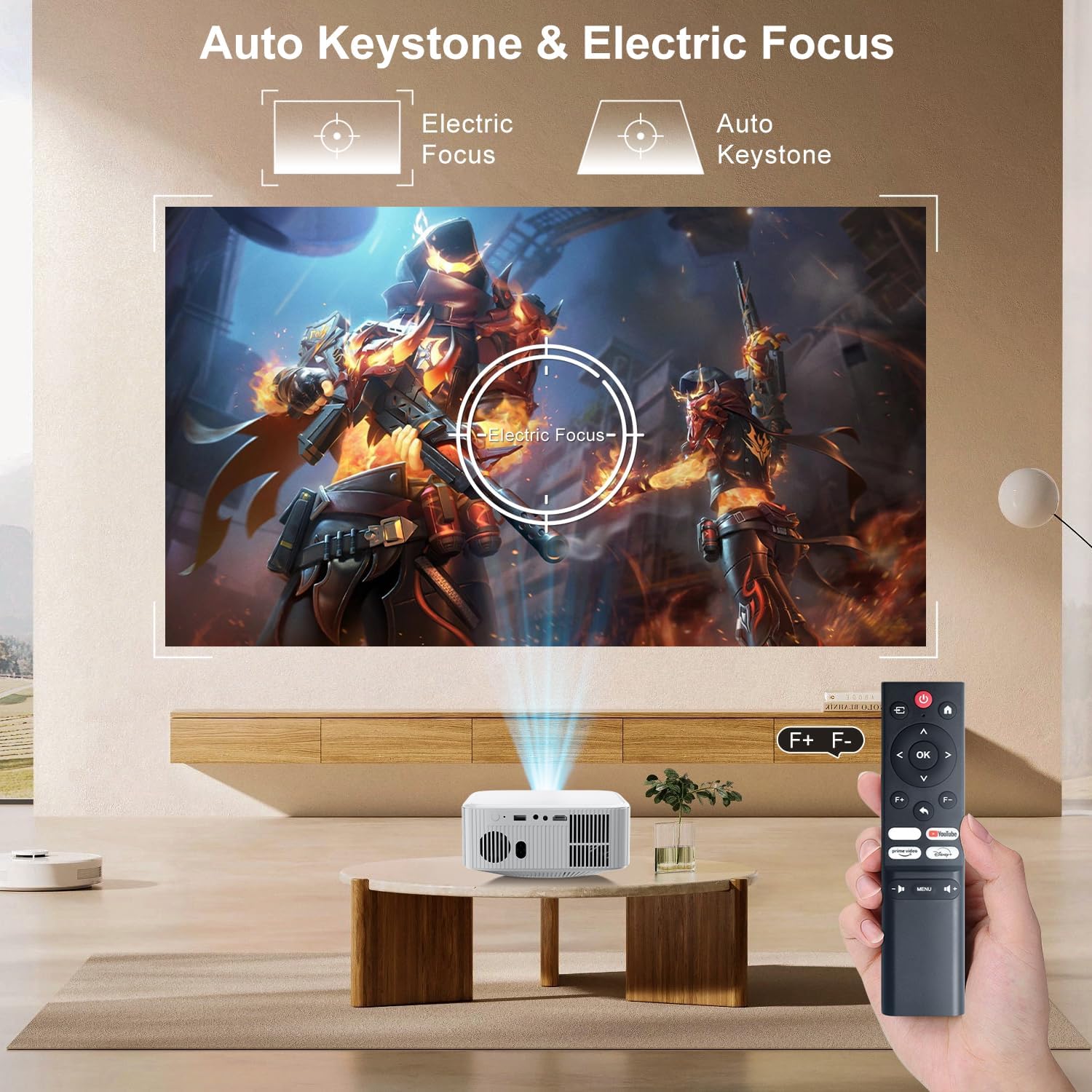 Native 1080P Projector | 600 ANSI Lumens | Built-in Licensed Apps - 2026 Upgrade Portable Mini Projector, Auto Keystone/Electric Focus, WiFi 6 & Bluetooth, 4K Supported Outdoor Home Movie Projector