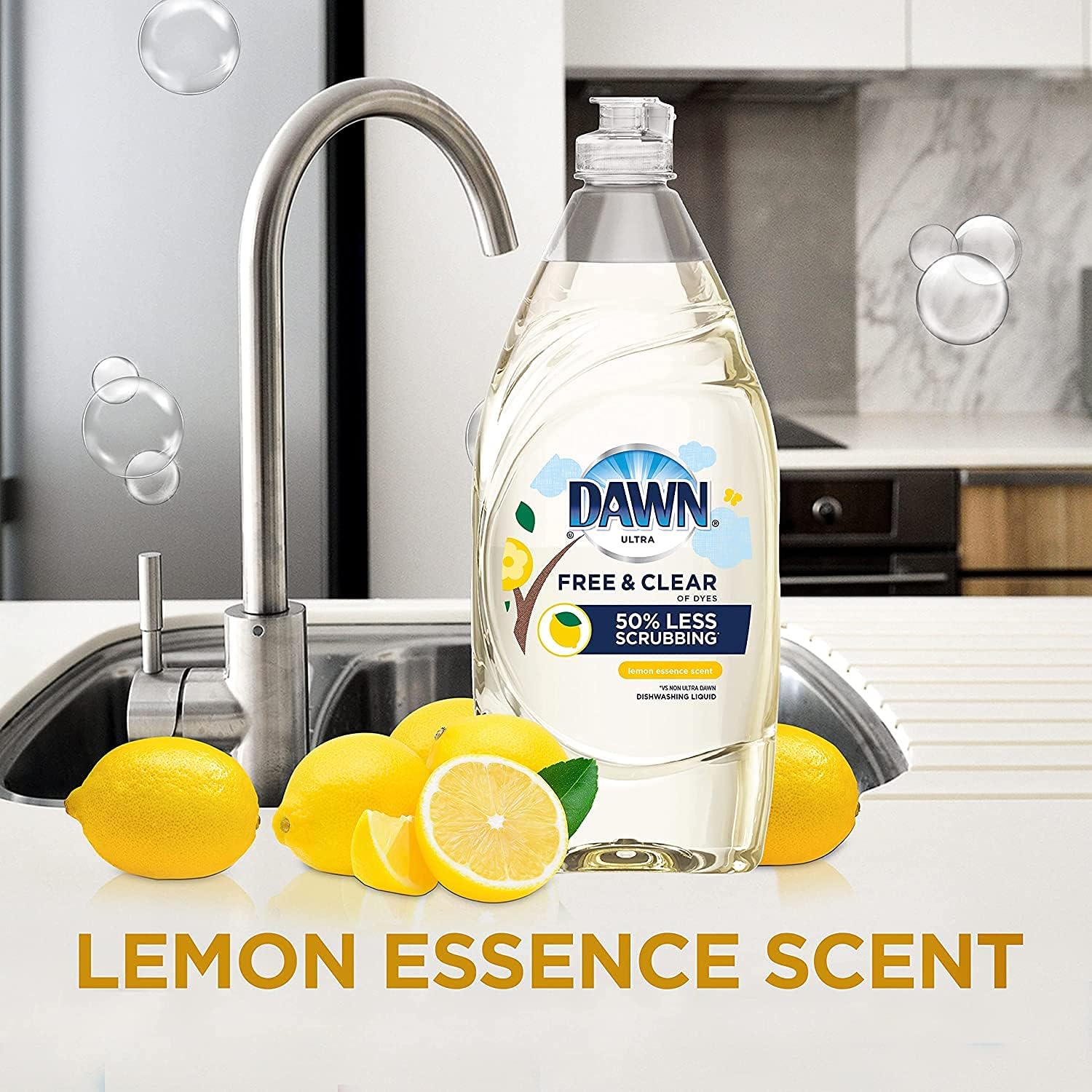 Dawn Free & Clear Dishwashing Liquid Dish Soap (3x24 oz) + Dawn Non-Scratch Scrubber Sponge (2 Count), Lemon Essence : Health & Household