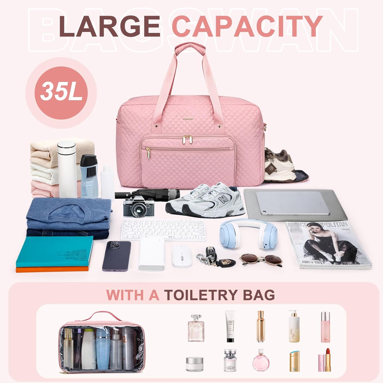 Large Weekender Travel Duffle Bag - With Shoe Compartment Weekender Bags for Womens Carry on Overnight Bag with Toiletry Bag Gym Duffel Bags with Wet Pocket Hospital Bags for Women Labor and Delivery - Image 3