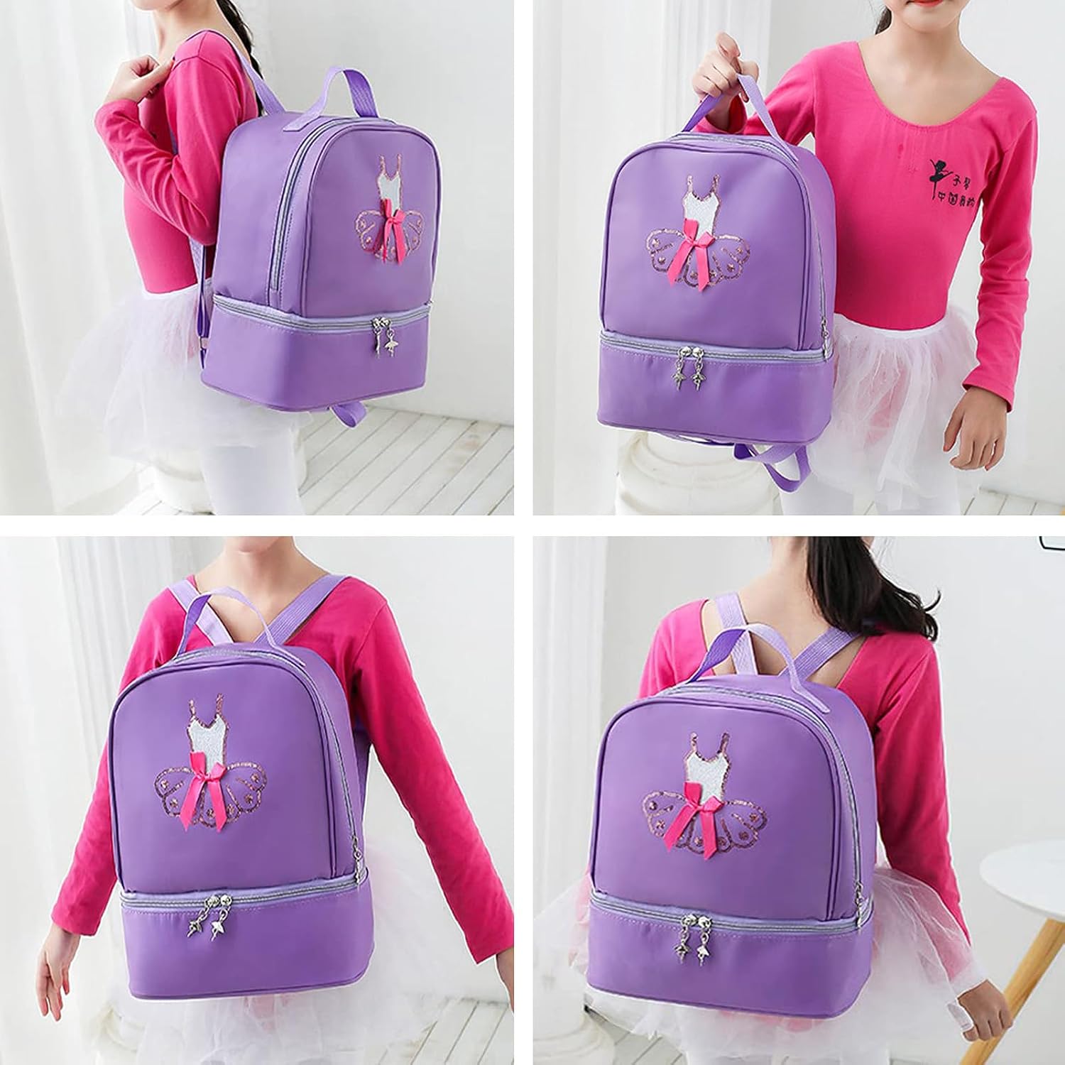 Ballet Dance Backpack with Separate Shoe Compartment,Tutu Dress Dance Bag, Ballet Bags for Girl,Gymnastics Latin Dance Yoga Tap Dance Jazz Storage Bag (Purple)