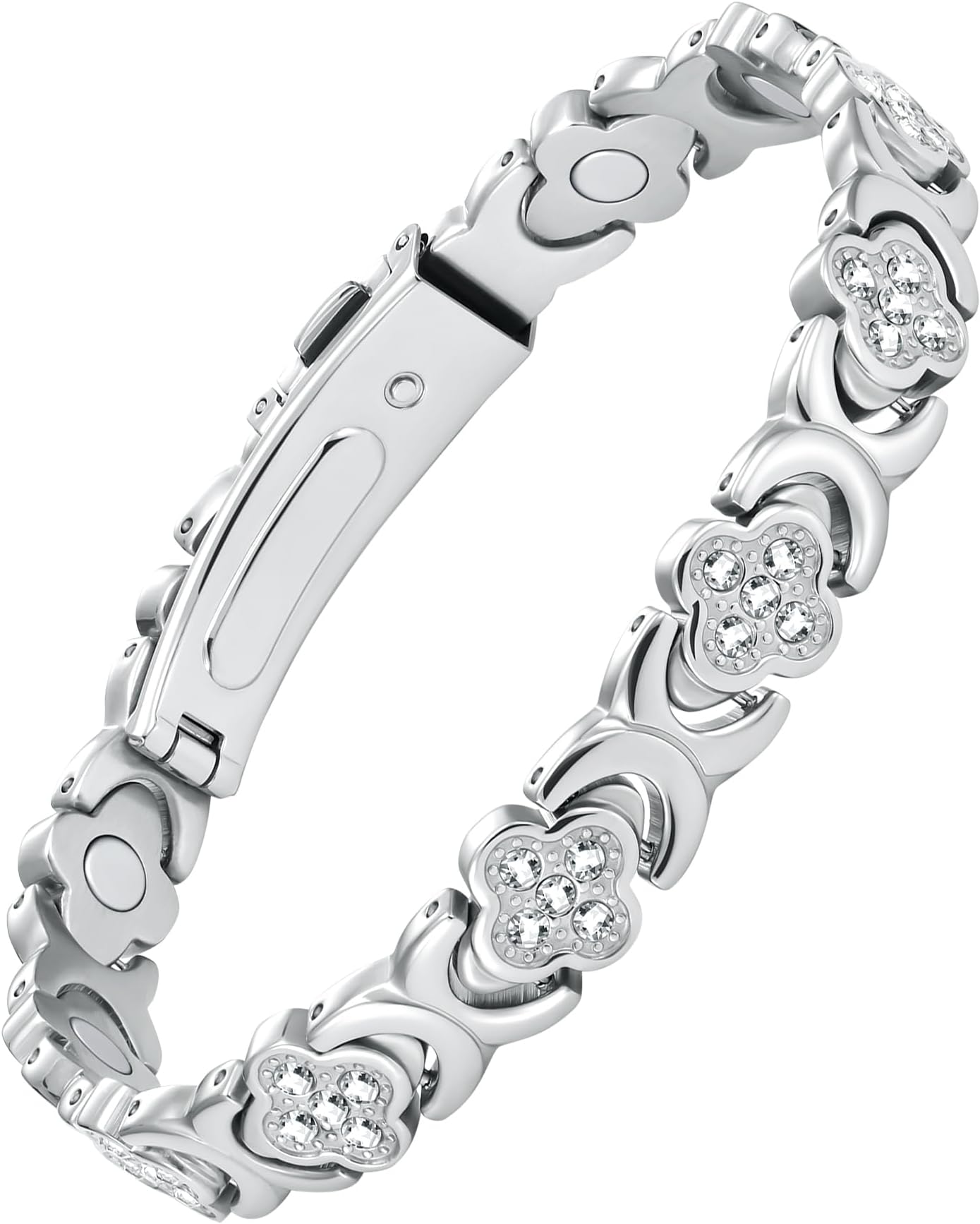 Feraco Magnetic Bracelets for Women with 3800 Gauss Effective Magnets, Stainless Steel Bracelet with Sparkling Zirconia, Infinite Symbol