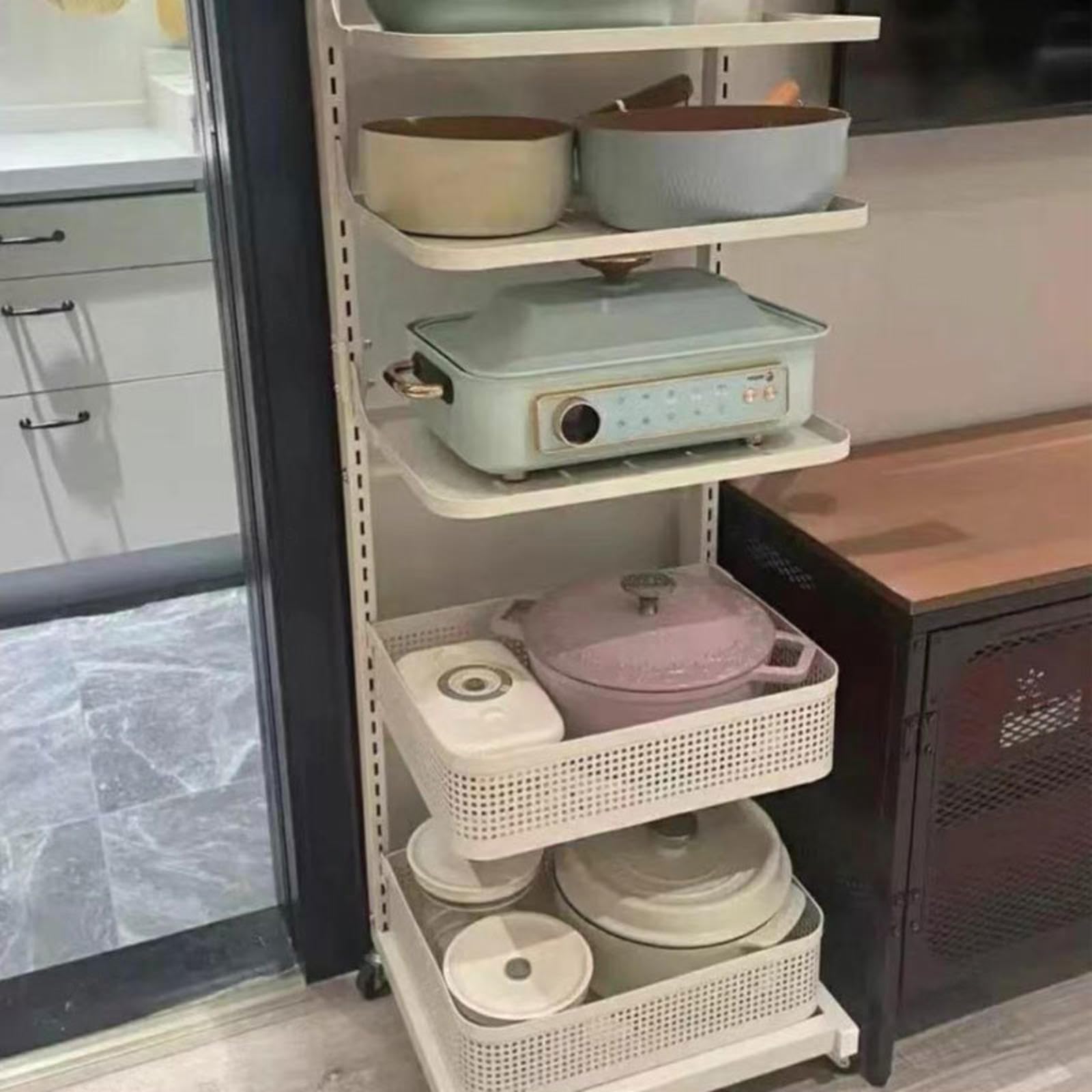 Estante blanco para tapas de ollas y sartenes de 4 x 4 pulgadas, solución de almacenamiento para ollas y sartenes, soporte de tapa que ahorra espacio