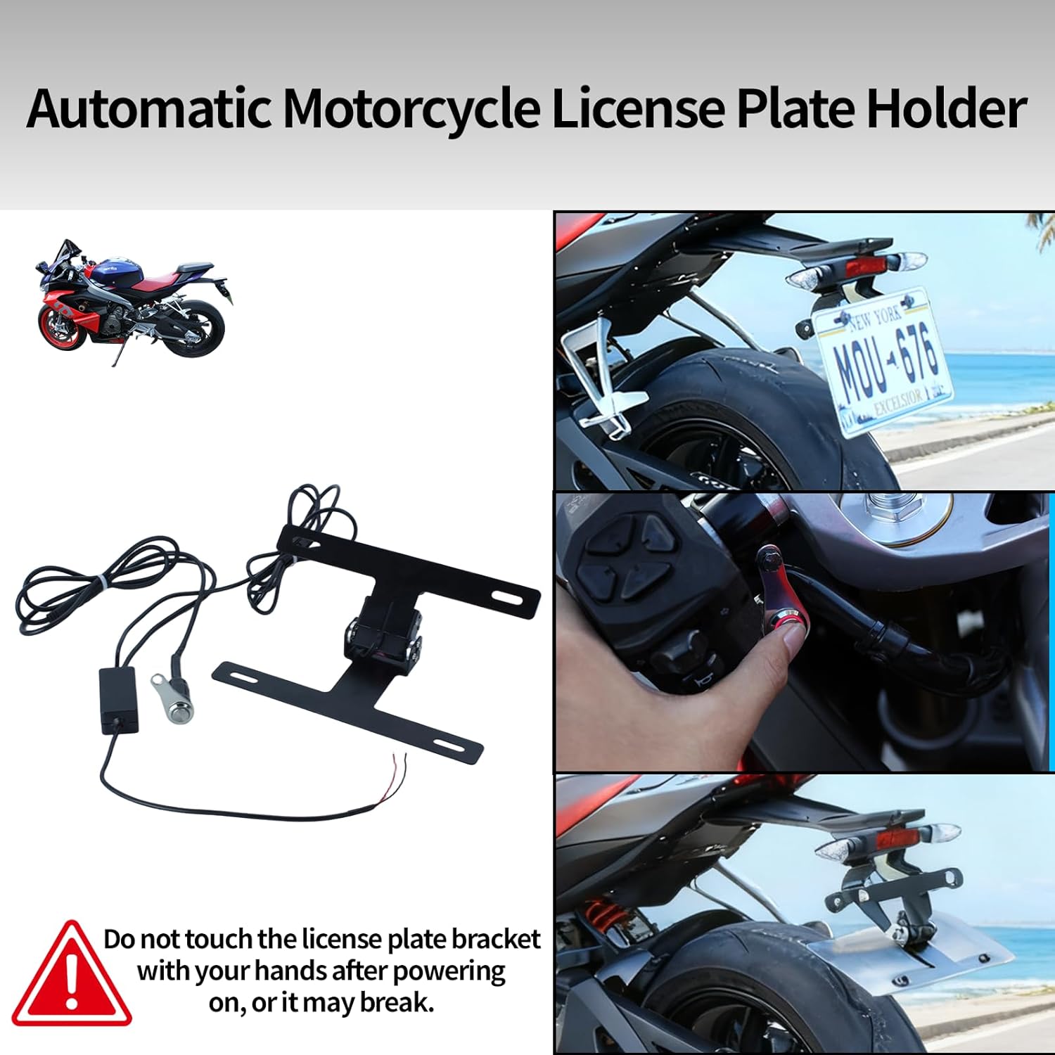 Adjustable Motorcycle License Plate Holder, One-click Rotation Motorcycle Fender Mount Bracket Eliminator Kit, Durable Aluminum Alloy Motorcycle Fold License Plate Flipper
