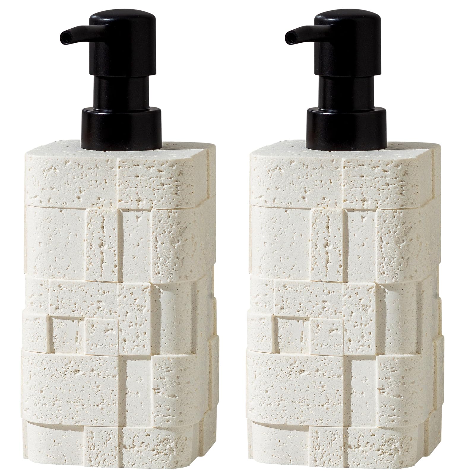 Dispenser di sapone da 400 ml, 2 pezzi, lussuoso dispenser per sapone per mani, lozioni, shampoo, sapone, effetto pietra travertina, per cucina, bagno, piano di lavoro (bianco)