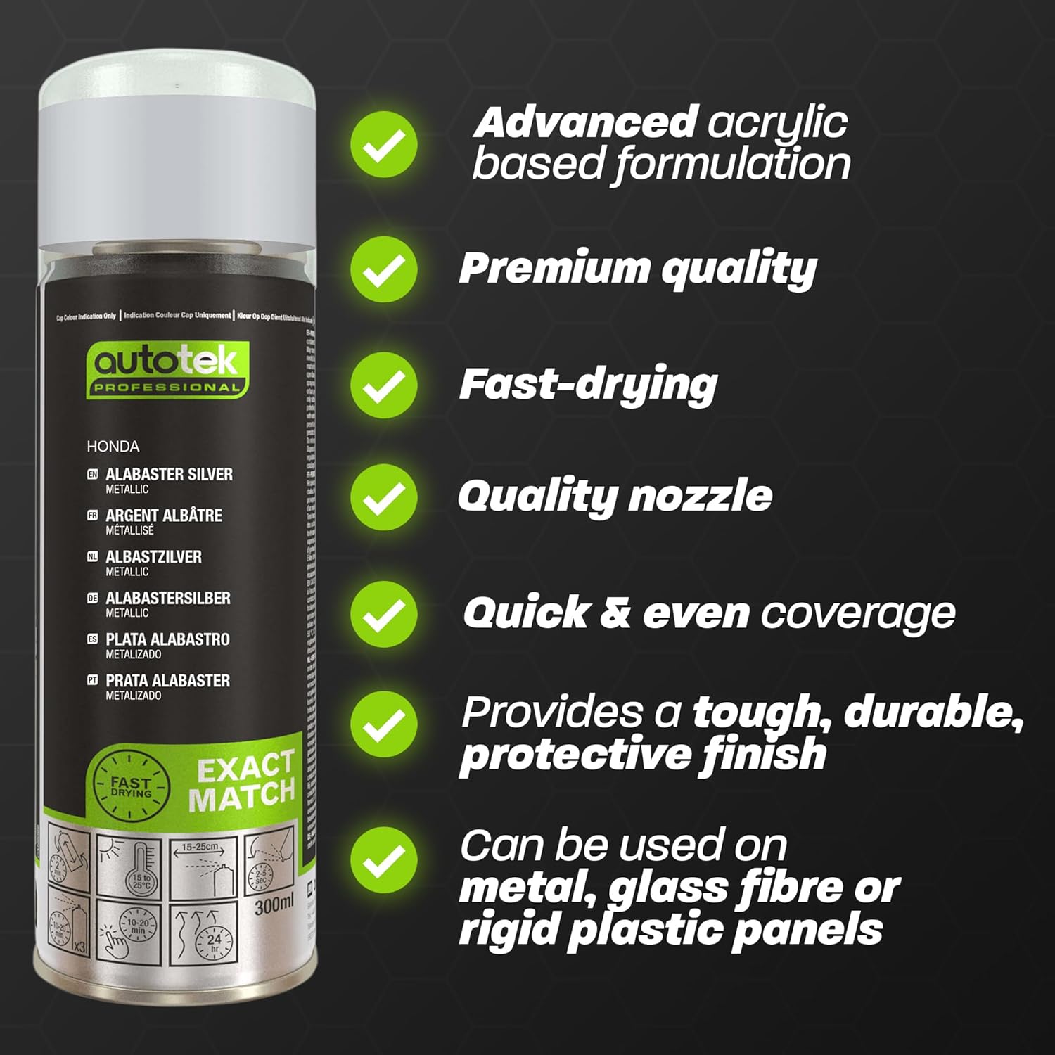 Autotek Professional Exact Match Car Spray Paint, Honda Alabaster Silver Metallic Aerosol Spray, 300 ml