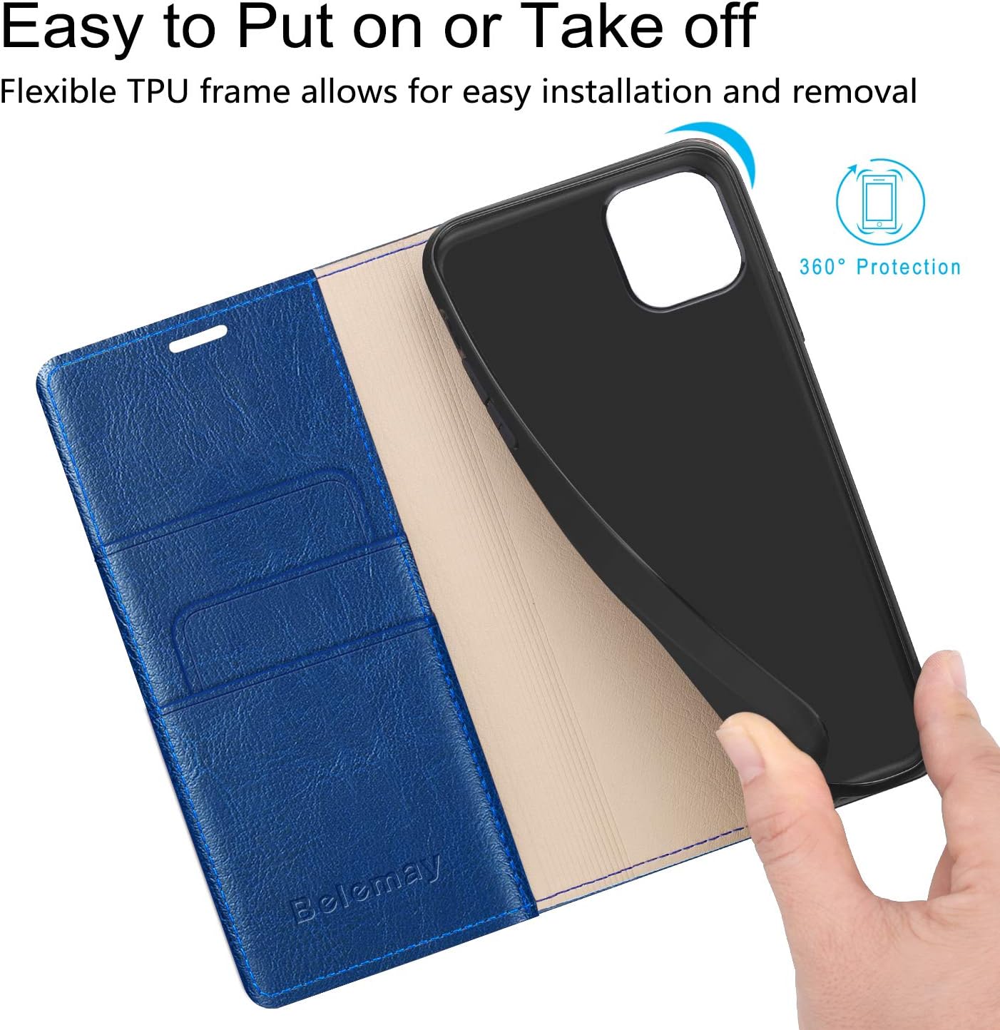 Uр Tо 50% оƒƒ Belemay Compatible with iPhone 12 Mini 5G Wallet Case (5.4 2020) Genuine Cowhide Leather [RFID Blocking] Credit Card Holder Folio Flip Cover Stand Folding Case, Blue