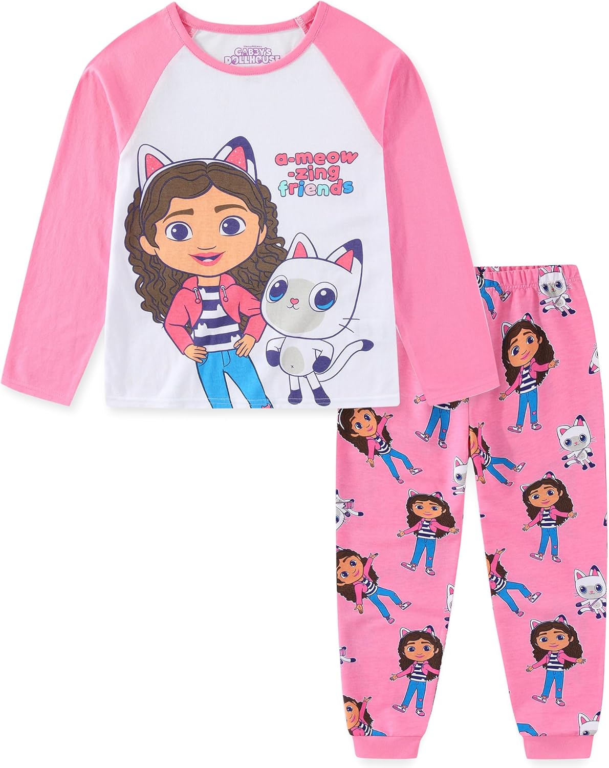 DREAMWORKS GABBY'S DOLLHOUSE Girls 2 Piece Long Sleeve Shirt and French Terry Pants Set for Toddler and Big Kids