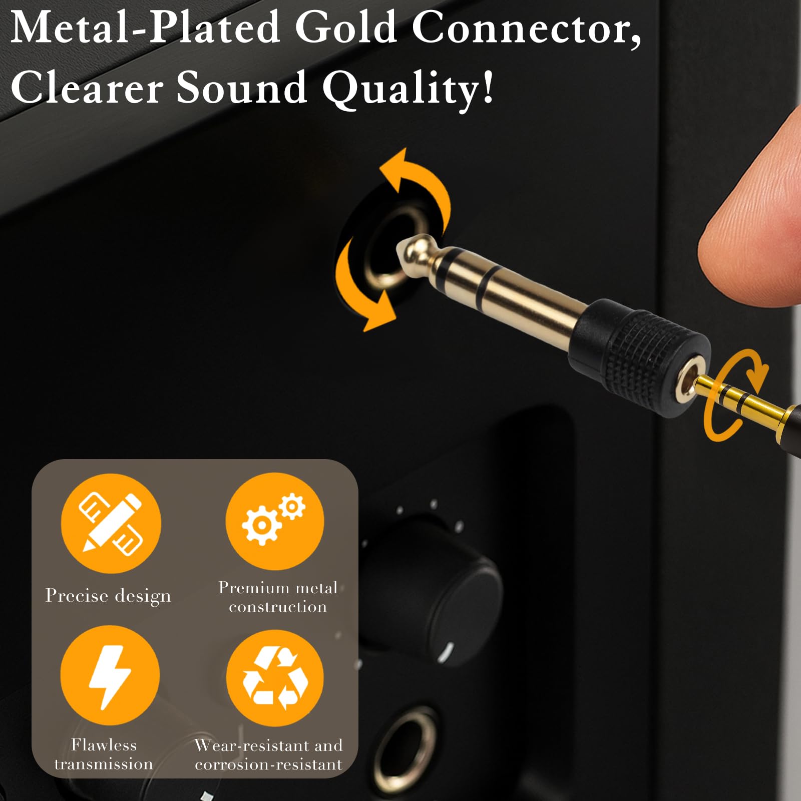 Paquete de 3 adaptadores de audio de 6,35 mm macho a conector de auriculares estéreo hembra de 3,5 mm, chapado en oro
