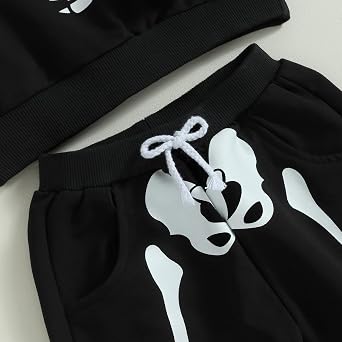 Kid Boy Girl Halloween Outfit Pumpkin/Skeleton Print Long Sleeve Hood Pullover Sweatshirt +Long Pants 2Pcs
