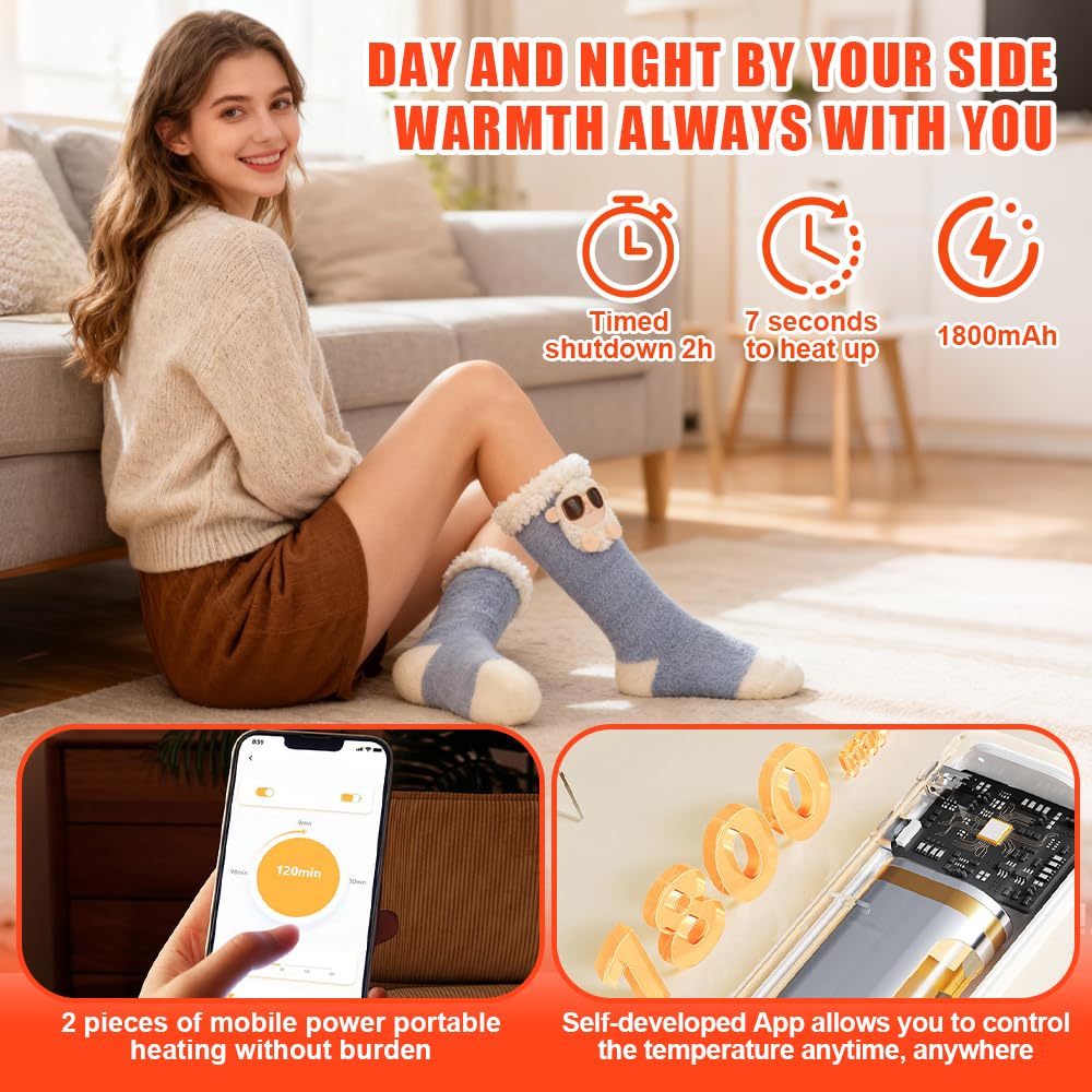 Chaussettes Chauffantes Enfant, ADDLIVE Chaussettes Chauffantes Homme Femme Rechargeable, Heated Socks avec 3 Réglage de Température, Contrôle APP, Température Maximale Jusqu'à 65°C pour Ski Randonnée