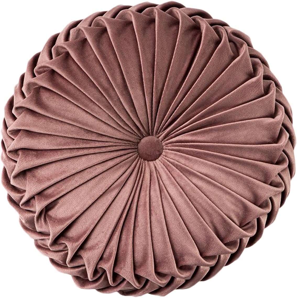 HLOVME Throw Pillow for Couch Decorative 3D Pumpkin Round Velvet Cushion for Sofa Bed Chair Floor 15"X15", Pink