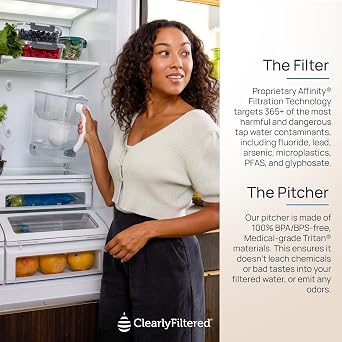 Clearly Filtered Water Pitcher with Filter + Additional Replacement Filter