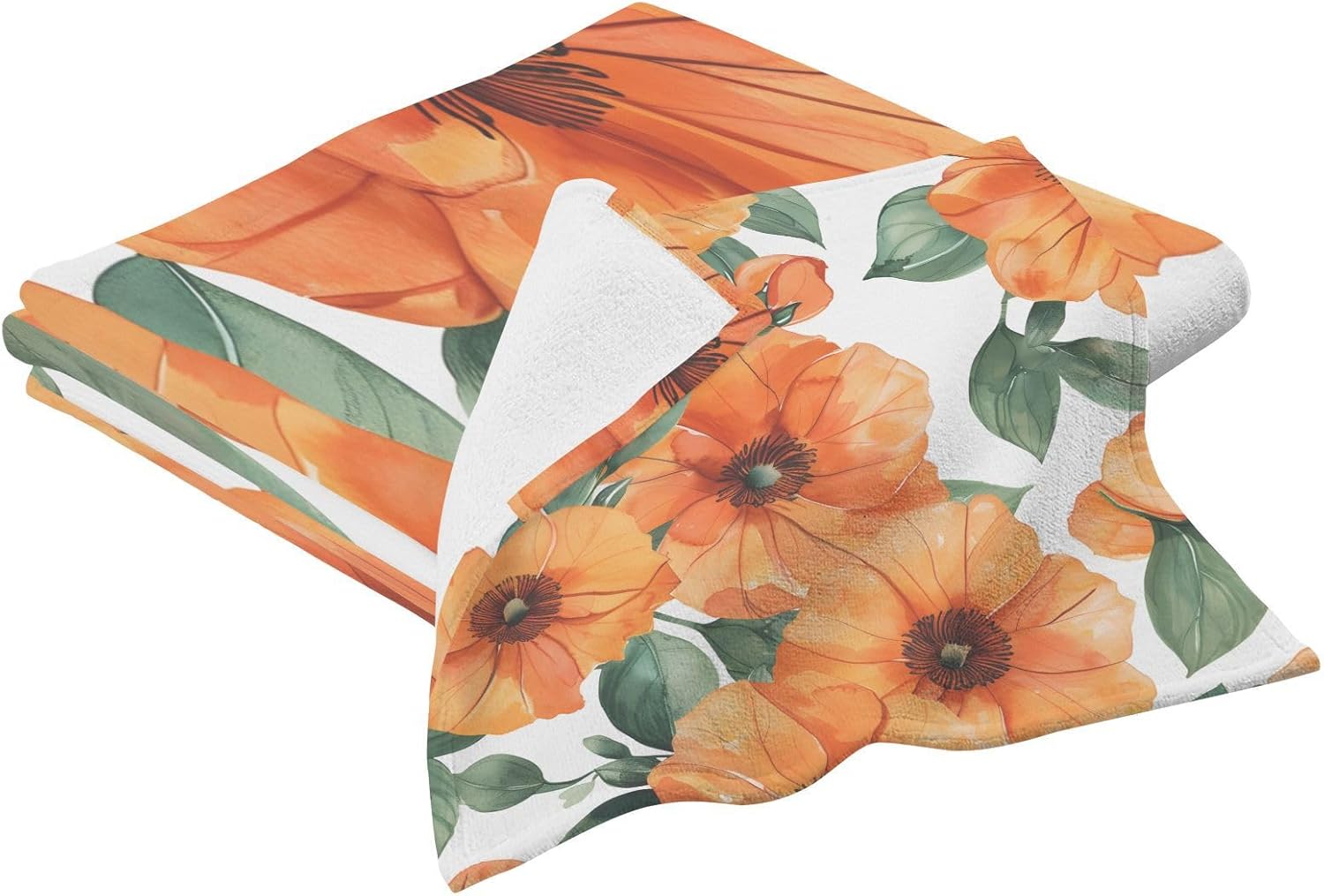 Hand Towels Premium Soft and Highly Absorbent Orange Flowers 2 Pcs Towels for Bathroom Set 100% Cotton Decorative Face Towels