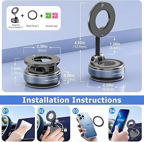 Miniatura 5 de Aerlien Soporte de teléfono para automóvil MagSafe, soporte de teléfono con ventosa de nano gel, soporte magnético ajustable de 360, soporte de