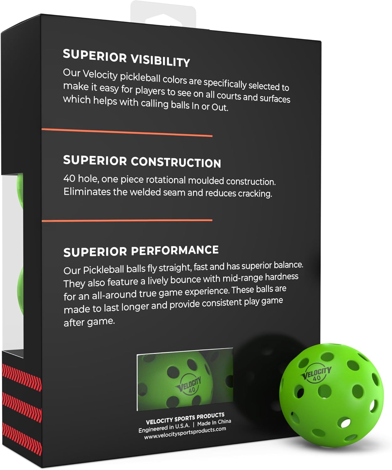 Velocity Premium Pickleballs - USAPA-Certified | 40-Hole Design for Ultimate Outdoor Performance | Official Size & Weight