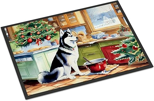 Caroline's Treasures DAC3884JMAT Siberian Husky Christmas Cookies Doormat Front Door Mat Indoor Outdoor Rugs for Entryway, Non Slip Washable Low