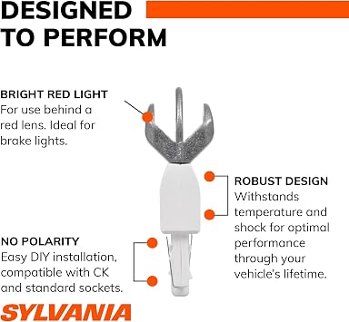 SYLVANIA 7443 T20 ZEVO LED Red Bulb, Stop & Tail Light, 2 Bulbs | Upgrade to a Premium, Long-Lasting LED Performance Bulb for Enhanced Style, Visibility and a More Modern Look.