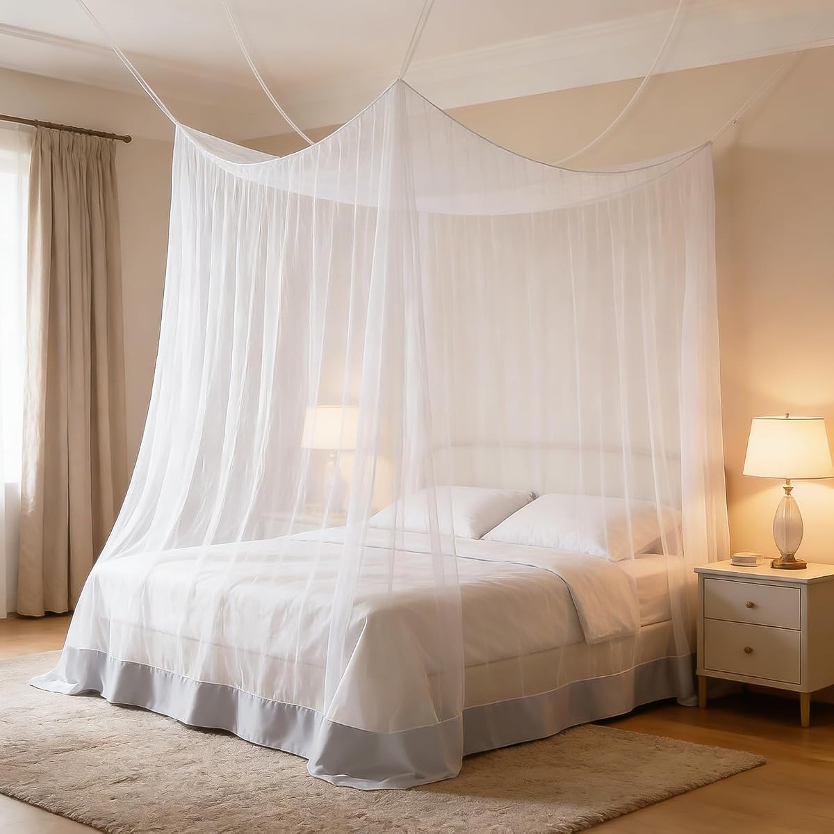 Mosquitera para cama, cortinas con dosel para cama tamaño Queen completo | Red con dosel para cama blanca grande para dormitorio, camping, viajes al aire libre