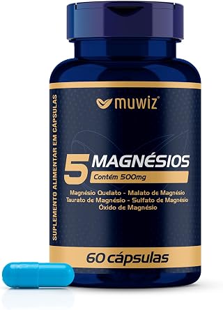 Muwiz Suplemento 5 Magnésios 500mg – 60 Cápsulas | Suplemento Alimentar, Blend de Alta Absorção com Taurato e Malato