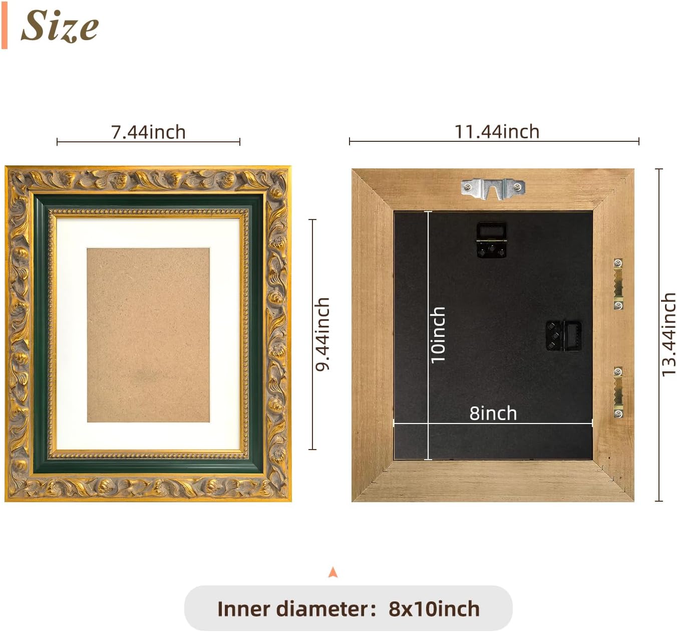 BWPFRAME Vintage 8x10 Picture Frame Matted to 5x7, Victorial Style, Solid Wood, Ornate Golden Frame with Hand Carved Relief Floral Border, Plexiglass and Backing Included, Wall Display Frame for Photos and Prints