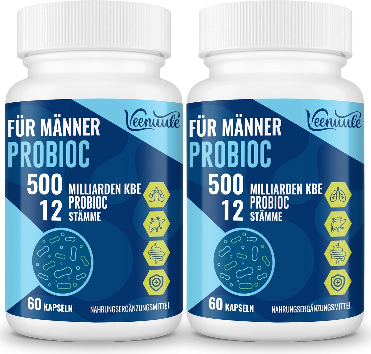 Probiotica voor mannen 500 miljard CFU, 12 verschillende stammen Probiotica voor darmgezondheid met cranberry, kurkuma, goji, voor spijsverterings- en immuungezondheid, houdbaar (2 Pack)
