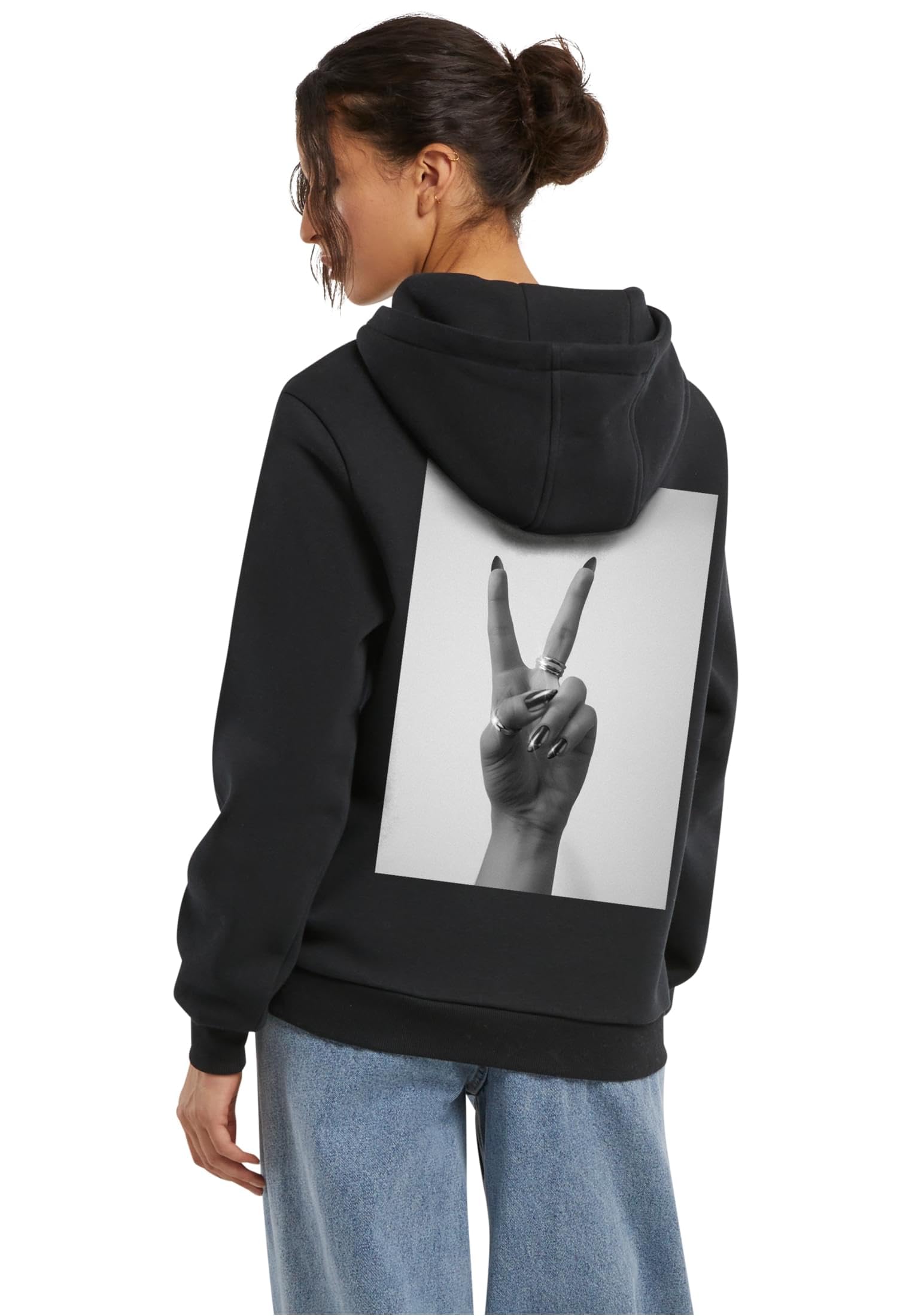 Mister Tee damska bluza z kapturem – oversized Fluffy bluza z kapturem Peace Hand – przytulna odzież uliczna z nadrukiem i motywem dłoni