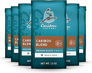 Caribou Coffee, Medium Roast Whole Bean Coffee - Caribou Blend 72 Ounces (6 Bags of 12 Ounces)