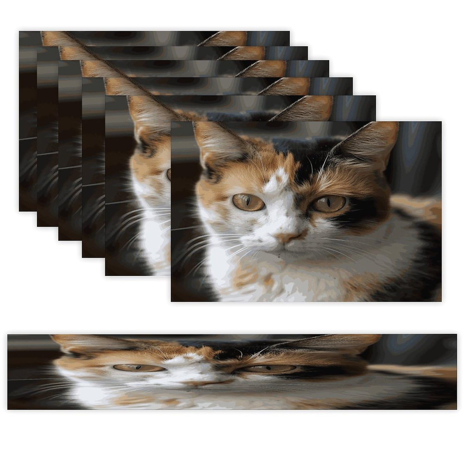 A Cat Table Runner and Placemats Set of 6 Wipe Clean Heat Resistant Table Mat with Table Runner Decorations Flax Linen Place Mat Set for Home Kitchen Party Supplies