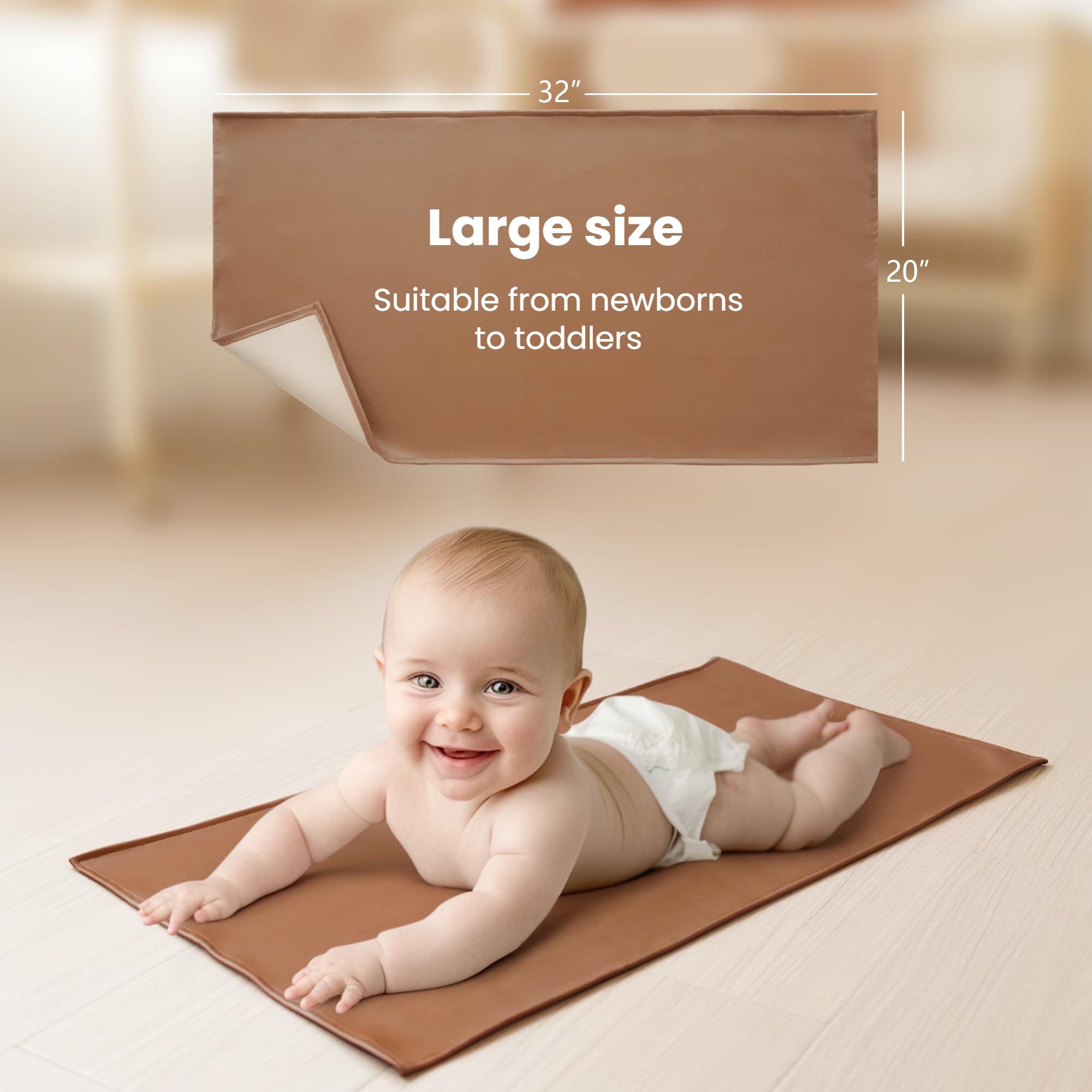 Konssy Matelas à langer en cuir synthétique, imperméable, facile à nettoyer et portable pour voyage ou maison, tient parfaitement dans un sac à langer, 81,3 x 50,8 cm (rose poudré, beige)