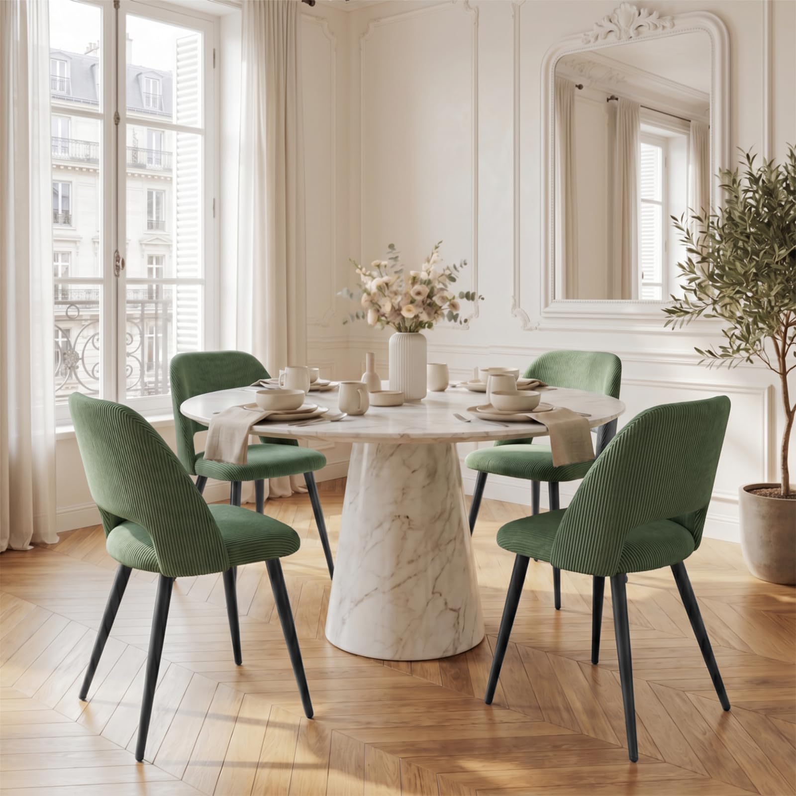 Set di 6 Sedie da Pranzo,Sedia da Cucina In Velluto a Righe, Sedia Imbottita Con Gambe Indipendenti,Sedia da Salotto Verde,Per Sala da Pranzo,Soggiorno,Cucina,Camera