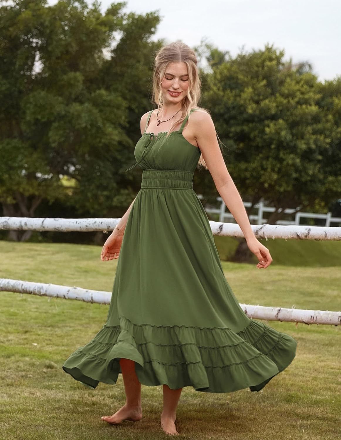 Scarlet Darkness Women's Summer Maxi Dress 2026 Boho Sleeveless Ruffle Flowy Milkmaid Sundress with Pockets - Image 3