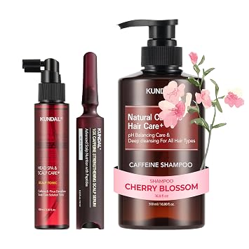 KUNDAL Hair Loss Serum & Caffeine Scalp Tonic & Caffeine Scalp Shampoo [Cherry Blossom]