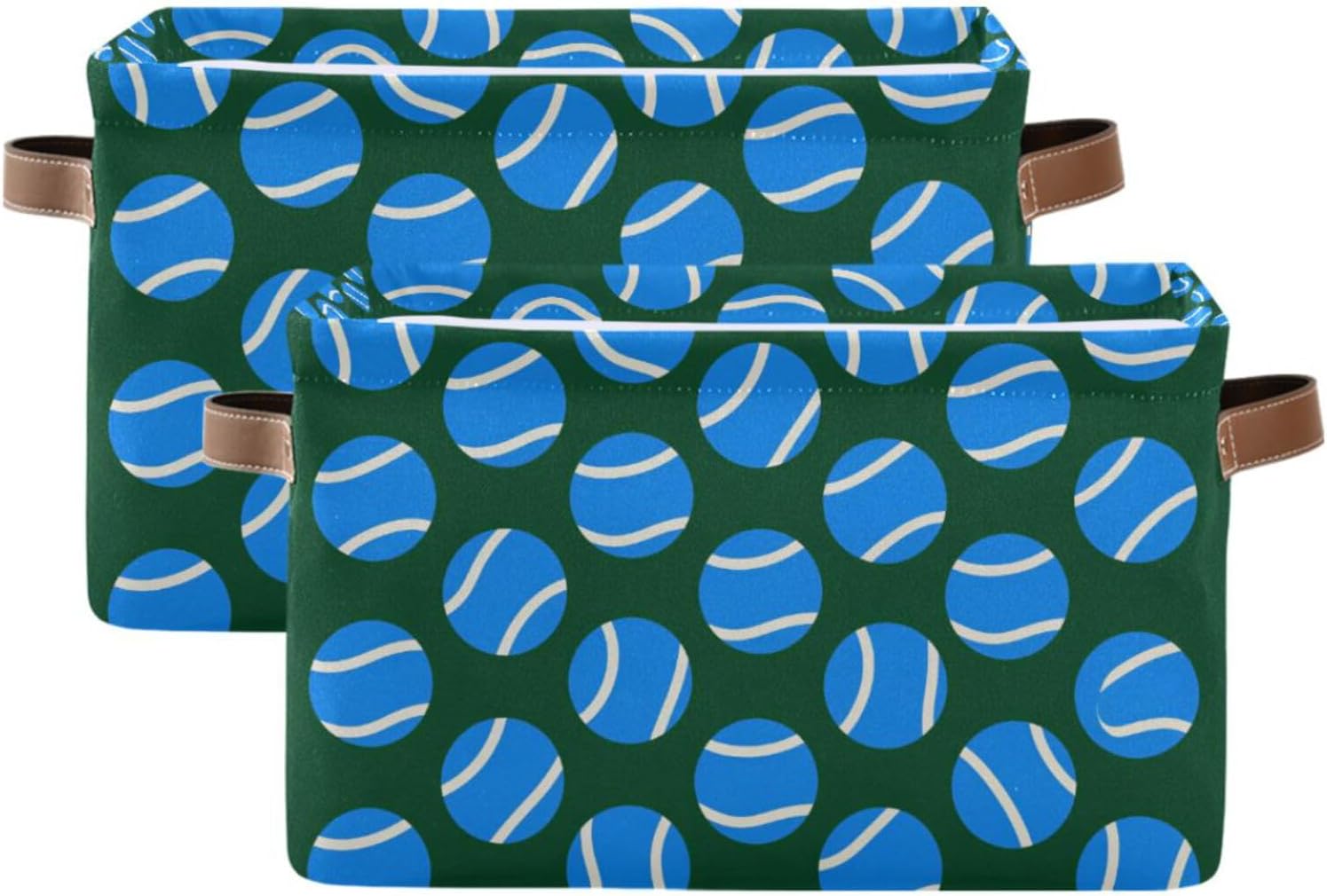 OTVEE Canvas Bins for Closet Shelves Organizing Blue Tennis Ball Sport Storage Basket Baby Clothes Organizers Storage Box Nursery Bins Gift Baskets 2 Pack