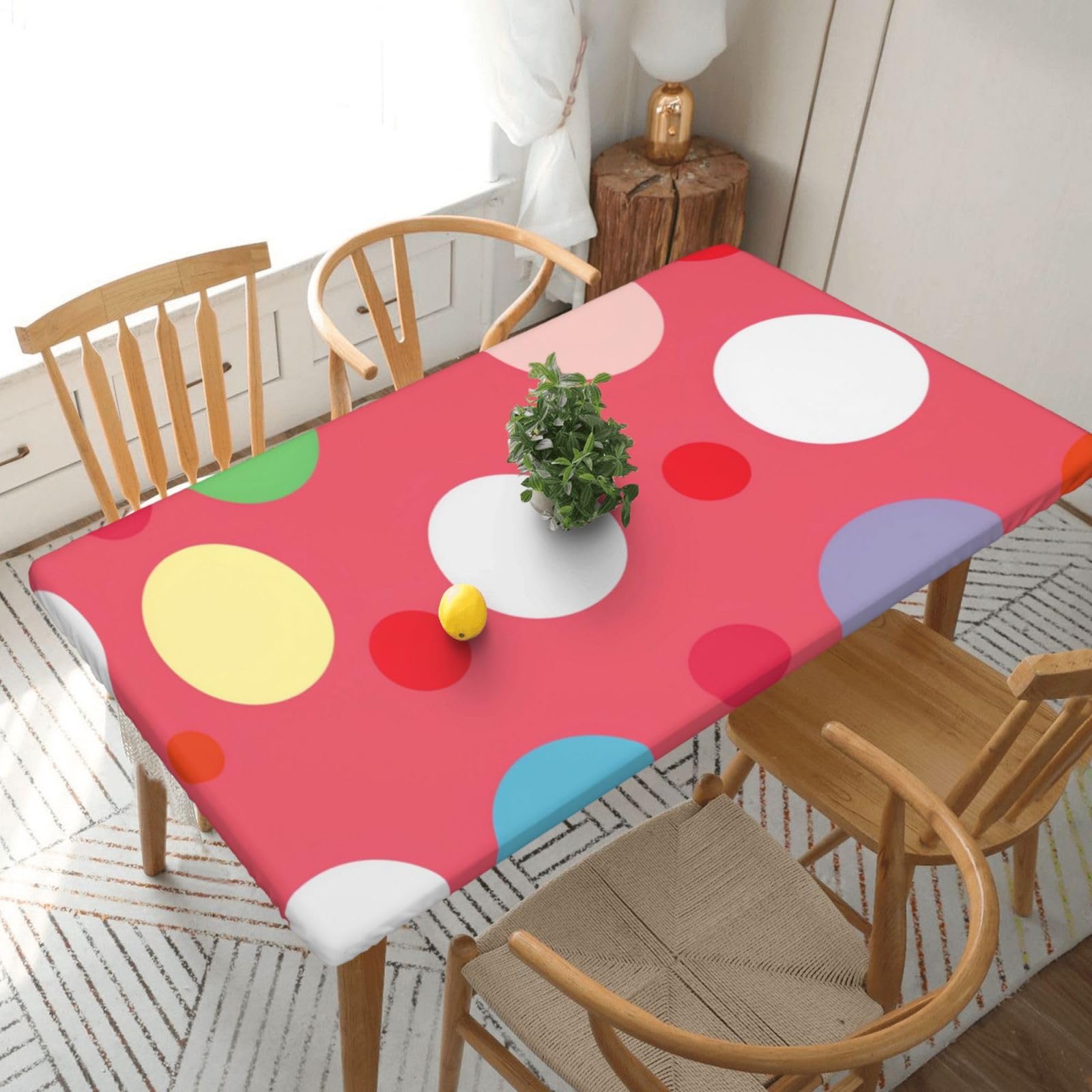 WPKJU Cute Polka Dot Printed Tablecloths 5ft Rectangular Table Covers Washable Polyester Decorative Table Cloth for Dining Table Picnic Wedding
